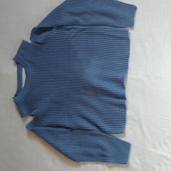 Blue Chocker twisted Ribbed Sweater Cold Shoulder Crop Wear Two Ways Size XL - Picture 11 of 14